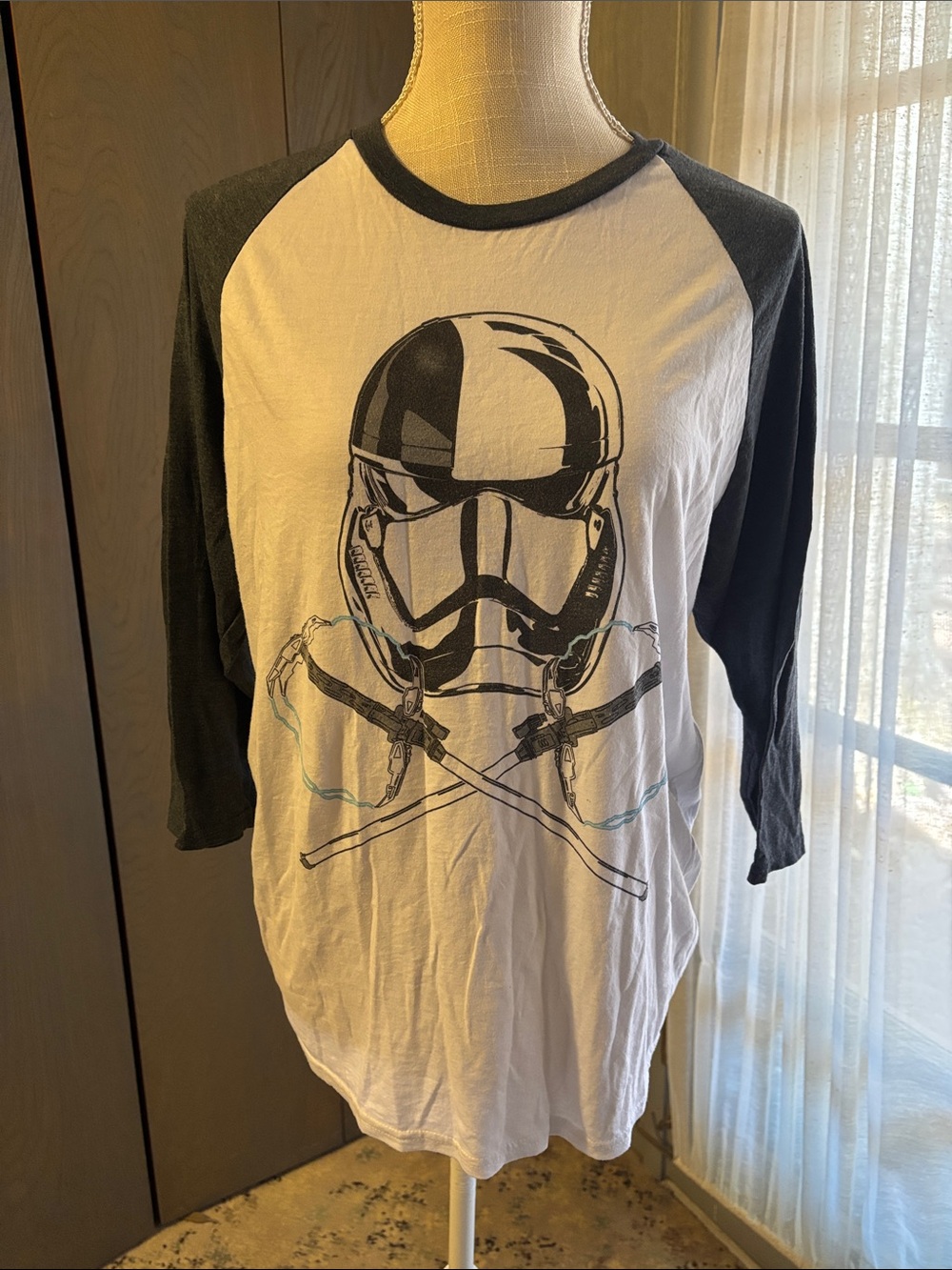 Star Wars Storm Trooper Baseball Tee Grey White Retro Casual Shirt Top
